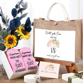 Xuniea Birthday Gift for Women Included Jute Carry Bag Socks Keyring Birthday Cards Envelope Funny Gift Ideas for Women, As shown in the picture, 18th birthday