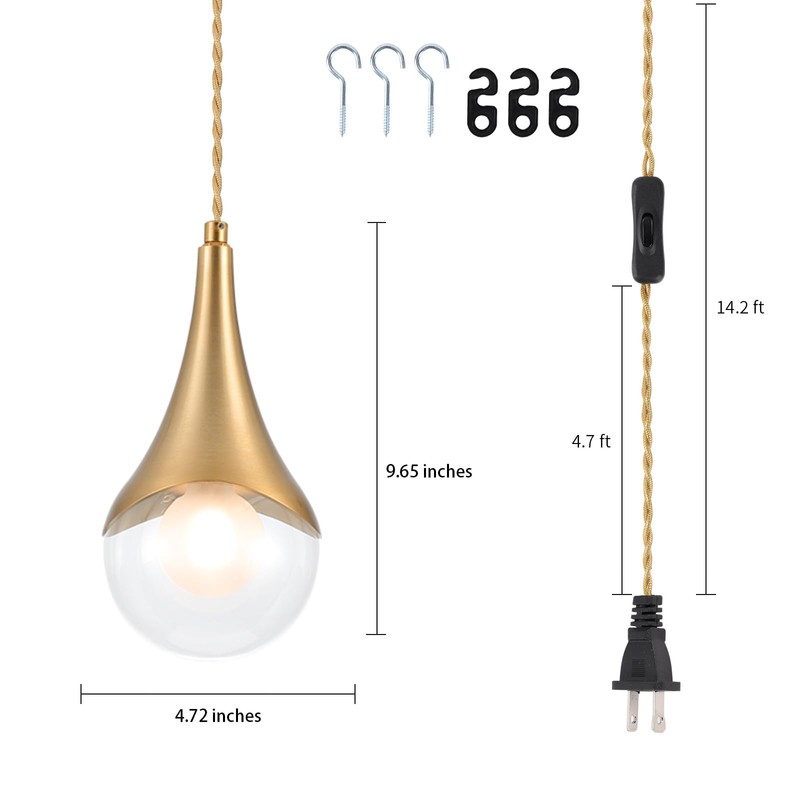 MWZ Gold Plug in Pendant Light,Hanging Lights with Plug in