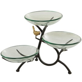 Deco 79 Glass Kitchen 3 Tiered Serving Bowl with Black Metal Branch Stand, 20" x 12" x 14", Clear