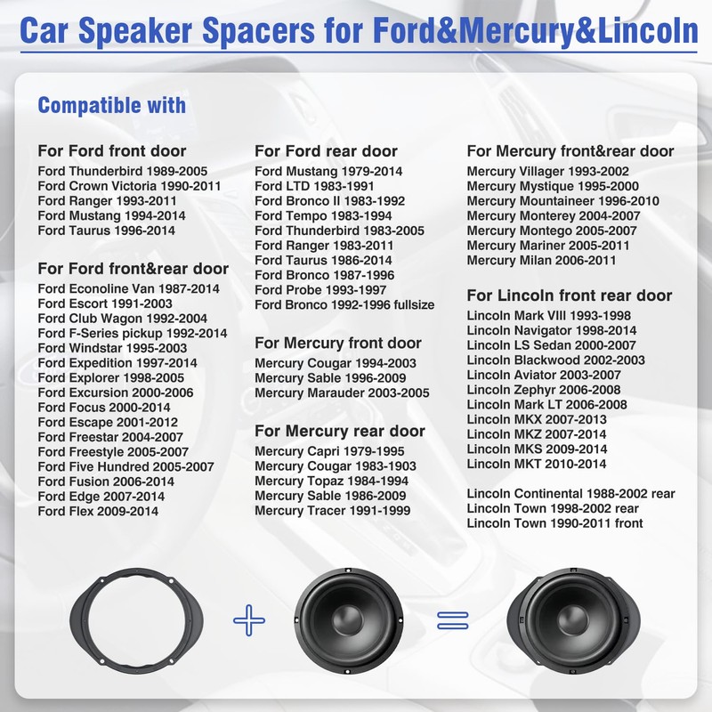 JAYUBIEN 5x7-6x8 to 6.5 Speaker Adapter Spacer for Ford Lincoln