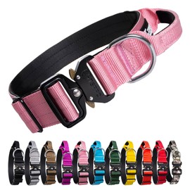 TSPRO Premium Dog Collar with Handle Thick Dog Collar Adjustable Dog Collar Heavy Duty Quick-Release Metal Buckle Dog Collar for Small or Medium to Extra Large Dogs (L- Pink)