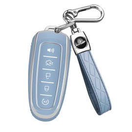 QBUC for Ford Key fob Cover,Soft TPU Car Key Case Protector with Keychain Compatible with Ford C-Max Edge Escape Expedition Explorer Flex Focus Taurus Lincoln MKS MKT MKX Navigator Accessories (Blue)