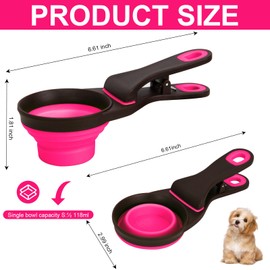 PNEUICALLY Collapsible Silicone Dog Food Scoop Foldable Pet Food Measuring Cup with Bag Clip 3 in 1 Multi-Function Silicone Dog Food Scooper (Rose Red, Small)