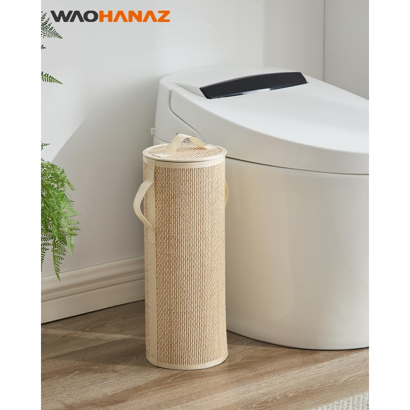 WAOHANAZ Bamboo Toilet Paper Storage Basket with Lid & Handle