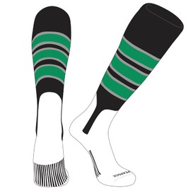 PEAR SOX OTC Baseball Softball Stirrup Socks (C, 7in) Black, Silver, Kelly Green (L)