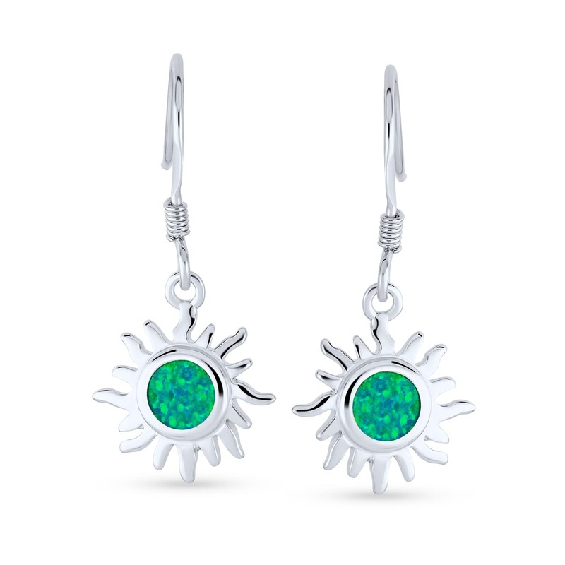 Irradiance Green Created Opal Summer Fun Sunburst Dangle Drop Earrings