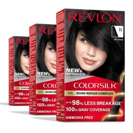 Revlon ColorSilk with Bond Repair Complex, Black Permanent Hair Color, 100% Gray Coverage, Ammonia Free Hair Dye, Vegan Keratin, 11 Soft Black (Pack of 3)