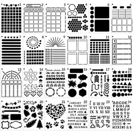 MWOOT 24Pcs Drawing Painting Template Craft Stencil Set,Journal Notebook,Scrapbook Craft Stencils,Reusable Shapes Stencils Scale Templates for Card making,DIY Albums(12.7x17.8CM)