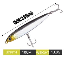 Fishing Bait Fishing Pencil Bait Slow Sinking Hard Bait Pencil Popper Lifelike Bass Fishing Bait for Saltwater and Freshwater Brand: Fayvosiue