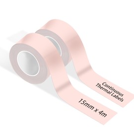 RUNSEW Label Maker Tape for Phomemo Label Printer of Model D30, Waterproof Anti-Oil Scratch-Resistant Continuous Stickers (15mmX4m, 2 Rolls), Suitable for Home&Office(Sakura Pink)