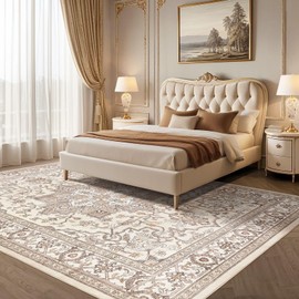 ESEOE 8x10 Area Rugs Living Room Rug- Soft Washable Large Vintage Low Pile Carpet Neutral Farmhouse Non-Slip Stain Resistant Indoor Rug for Bedroom Dining Room Dorm Office Home Decor,Brown