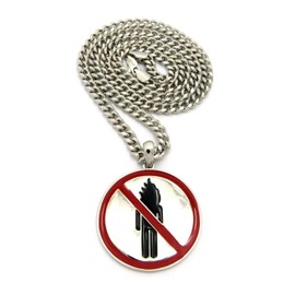 NYFASHION101 Rapper Music Video Monster Logo Pendant w/ 5mm 24" Cuban Chain Necklace in Silver-Tone