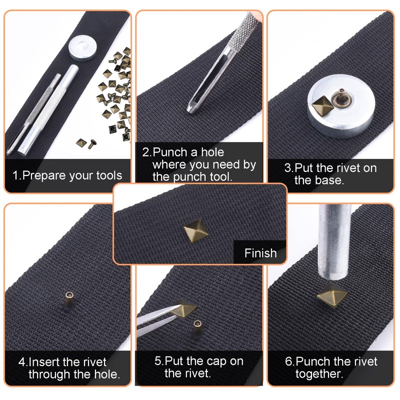 CooBigo 100 Sets 12mm Square Pyramid Rivet, Silver Metal Spike