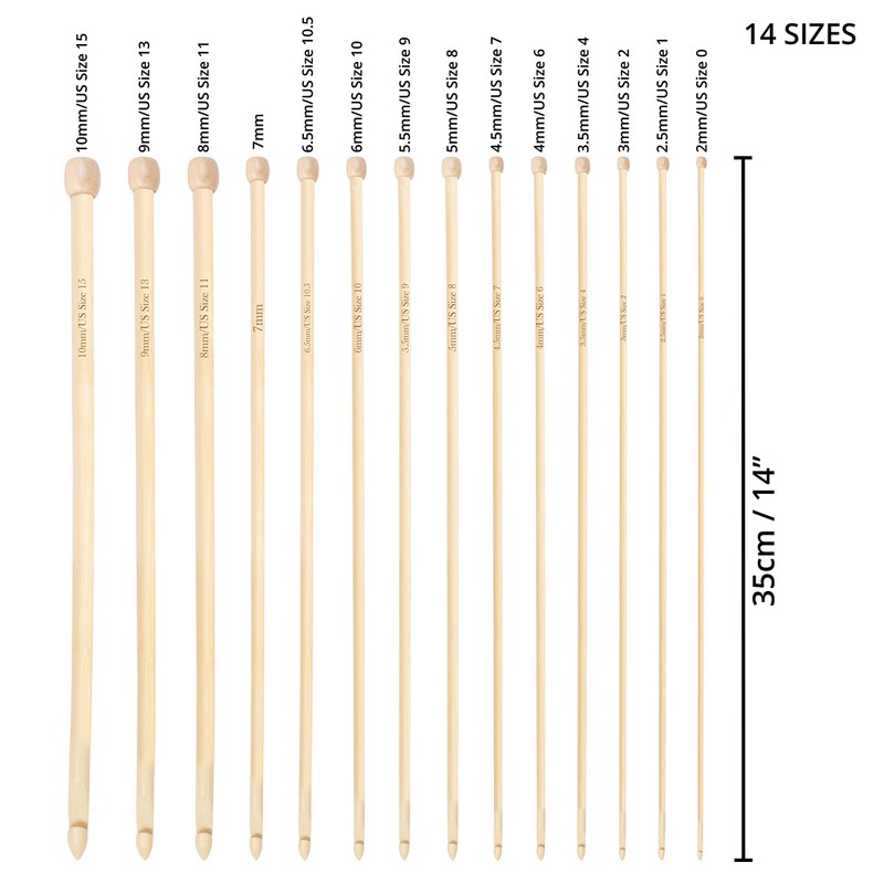 Curtzy Afghan Tunisian Crochet Hook Bamboo Set (14 Sizes) -