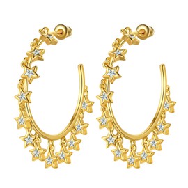 SEIHOP Pentagram Zircon Geometric tassel Stud Earrings 18K Gold Plated Round Hoop with Colorful Zirconia Jewelry for Women and Girls KE0121W