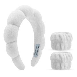 Spa Headbands for Washing Face, Makeup and Skincare. 3 Pc Set of Skin Care Head band with Wristbands. Puffy Terry Cloth, Non Slip Get Ready Hairband for Women, Teens, Girls. Cute Hair Accessories.