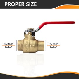 HeSun 2-Pack 1/2 Inch Sweat Ball Valve, Brass Full Port Shut-off Valve,1/2" SWT x 1/2" SWT, 600 WOG (Water, Oil and Gas),Red