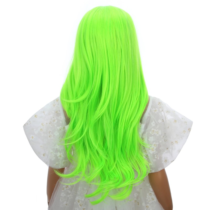 Edivd-Peluca verde neón para niñas, peluca larga verde ombré con