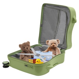 18" Ride-On Kids Suitcase with 4 Silent Universal Wheels Cute Carry on Hardside Trolly Luggage Kids Ride on Suitcase with Combination Lock Carry on Luggage for Children Ages 3-6 (Olive Green)