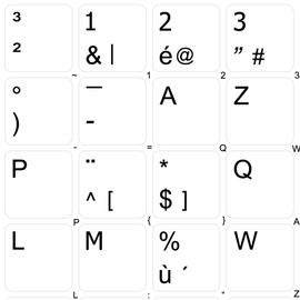 4Keyboard French AZERTY Keyboard Decals White Background (14x14) for Desktop, Laptop and Notebook