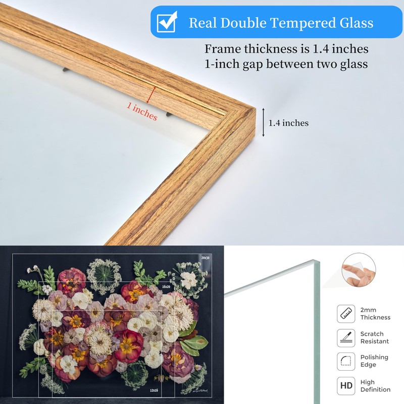 Volakk Floating Frame 16x20 Double Glass Frame Floater Frame 20x24