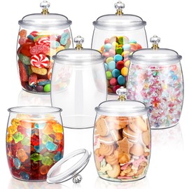 Nuogo 6 Pcs Plastic Candy and Cookie Jar with Lids Decorative Apothecary Jars Candy Buffet Containers Clear Airtight Food Storage Canister Home Decoration(80 oz,Classic)