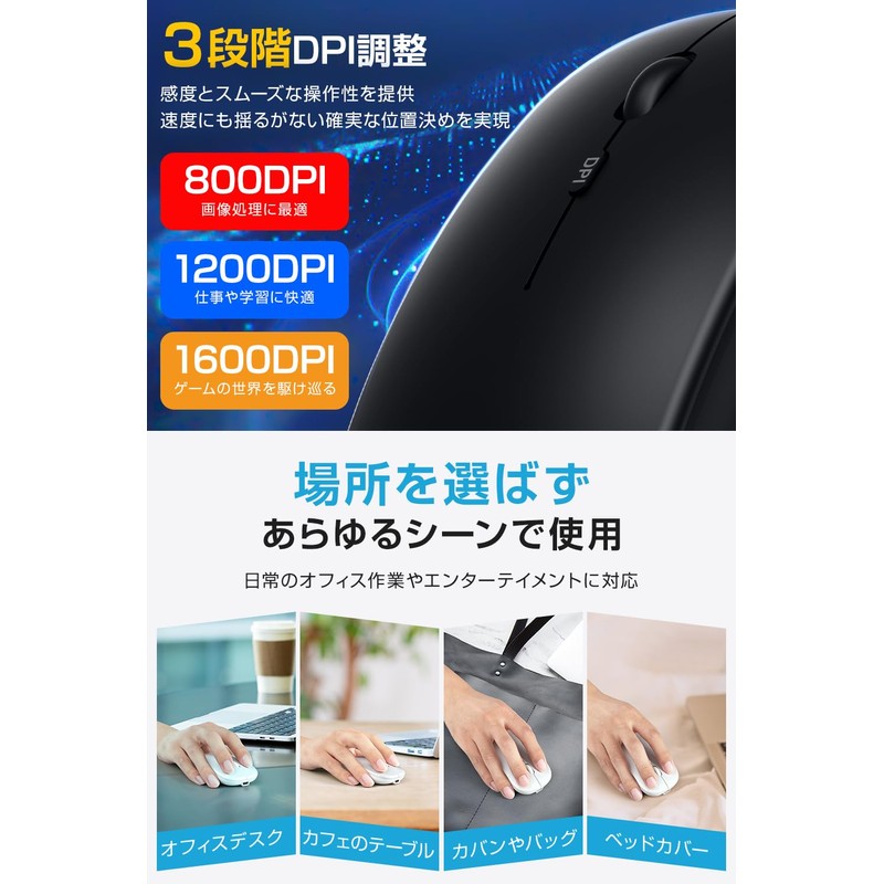 Wireless Mouse, 800/1200/1600 dpi Switching, Small, Silent, Wireless Mouse, Energy