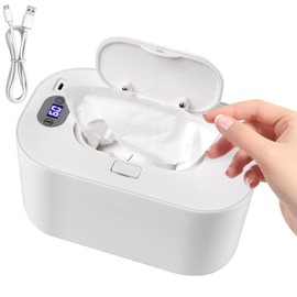 Calentador de Toallitas Humedas Portatil，Calentadores de Toallitas para Bebés Temperatura Constante Ajustable，Con Pantalla Digital y USB para Viajes, Familiares, Mascarilla Facial (Blanco)