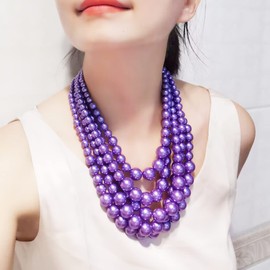 Juego de collar de perlas grandes de imitación para mujer, collar de perlas de cinco hebras múltiples, conjunto de aretes de perlas grandes, collar de babero de la década de 1920, Perla de imitación,