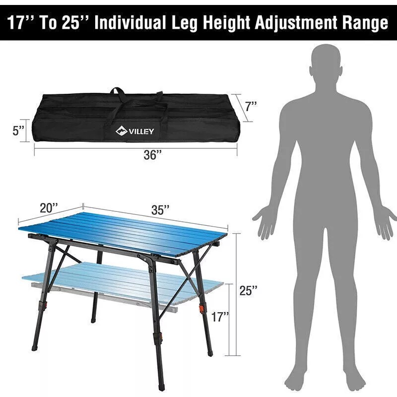 VILLEY Portable Camping Table Lightweight Aluminum Folding Beach Table for
