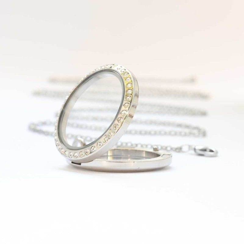 Big Round Sparkle Floating Locket and Round Loop Necklace