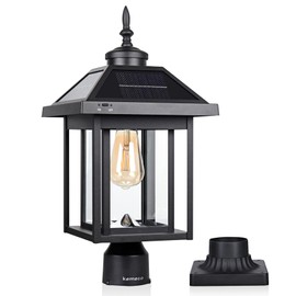 Kemeco Solar Post Light Outdoor, Upgraded ST4342Q Dusk to Dawn Solar Lamp Post Light with Pier Mount Base Bright Sandy Colored LED, Waterproof Aluminum Fence Pole Lights for Gates Yard Path Garden