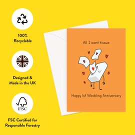 All I Want Tissue Happy 1st Wedding Anniversary Greeting Card | Paper 1 Year Funny Wedding Anniversary Card, First Anniversary Card For Husband Or Wife, Him Or Her, Tissue Paper Joke