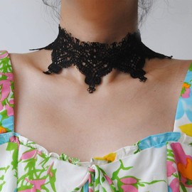 Yienate Fashion Gothic Lace Necklace Vintage Romantic Black Lace Choker Necklace Chain Short Flower Tattoo Stretch Elastic Necklace Jewelry Accessories for Women and Girls