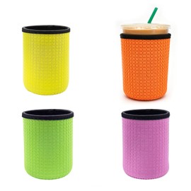 4 X Cooler Sleeve Raffredda Lattina 7 x 10 cm - Raffreddalattina in Neoprene Isolante Rosa/Arancione/Giallo/Verde Scuro - Cooling Bag Fredda Lattine Birra Cola