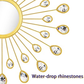 Uaussi 3 Pack Crystal Sunburst Wall Mirror Décor Rhinestone Mirrors Decorative Home Wall Art for Living Room Bedroom Entryway (Drop-Shape Gold)