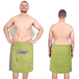 Lashuma Saunakilt Men's 55 x 140 cm Lima Sauna Towel with Velcro Fastening Premium Sauna Towel Green Sage Green Fluffy and Embroidered