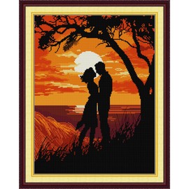 Threadhaven Cross-Stitch Kit 14CT Aida Counted Embroidery Complete Set with Fabric, Threads, Needles & Chart-Premium Beautiful Girls Design for Adults & Beginners- Lovers 13.4''×16.9''