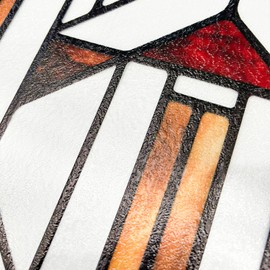 Flortlias Faux Stained Glass Effect Window Privacy Film, Original Hand Dawn Static Cling Texture Sticker Inspired by Frank Lioyd Wright, 11.02" x55.12" Hollyhock House, Boho