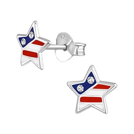 USA American Star Earrings - 925 Sterling Silver with Crystal Stones Independence Day