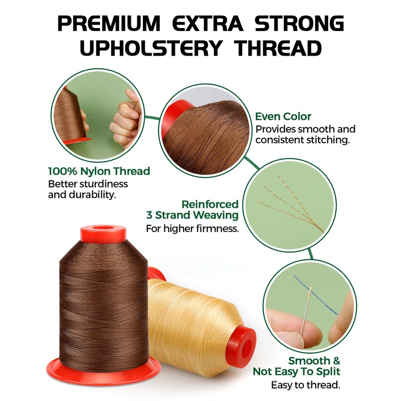 FIVEIZERO Extra Strong Upholstery Thread,Brown 1000 Meters Bonded Nylon Thread