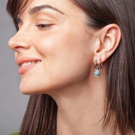 Silber Ohrringe Creolen mit Anhänger zum Wechseln • Edelstahl Ohrhänger mit Charm in dunkelgrün • nickelfrei & wasserfest • MIX AND MATCH • Ø 16 mm