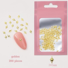 200Pcs 3D Gold Star Nail Charms - Alloy Nail Art Decorations for Acrylic Nails, DIY Nail Supplies & Manicure Accessories