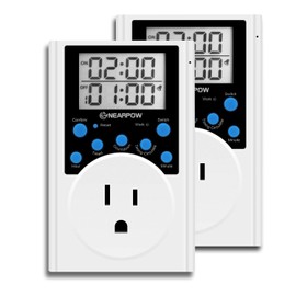[2 Pack] Timer Outlet, Nearpow Multifunctional Infinite Cycle Programmable Plug-in Digital Timer Switch with 3-Prong Outlet for Appliances, Energy-Saving Timer, 15A/1800W