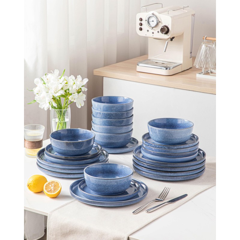 vancasso ANYA 18 Pieces Plates and Bowls Set, Blue Dinnerware