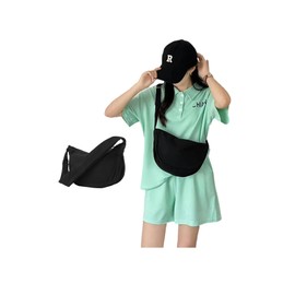 Jeelow Nylon Crossbody Sling Crescent Bag Lightweight Mini Tote Adjustable Strap & Zipper Travel Handbag for Women & Men (Small Nylon black)