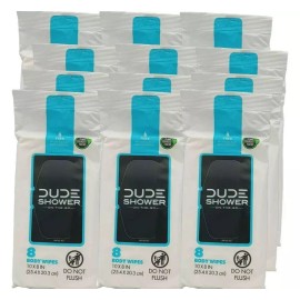 DUDE Wipes - On-The-Go Shower Wipes - 12 Pack 96 Wipes - Unscented Extra-Large