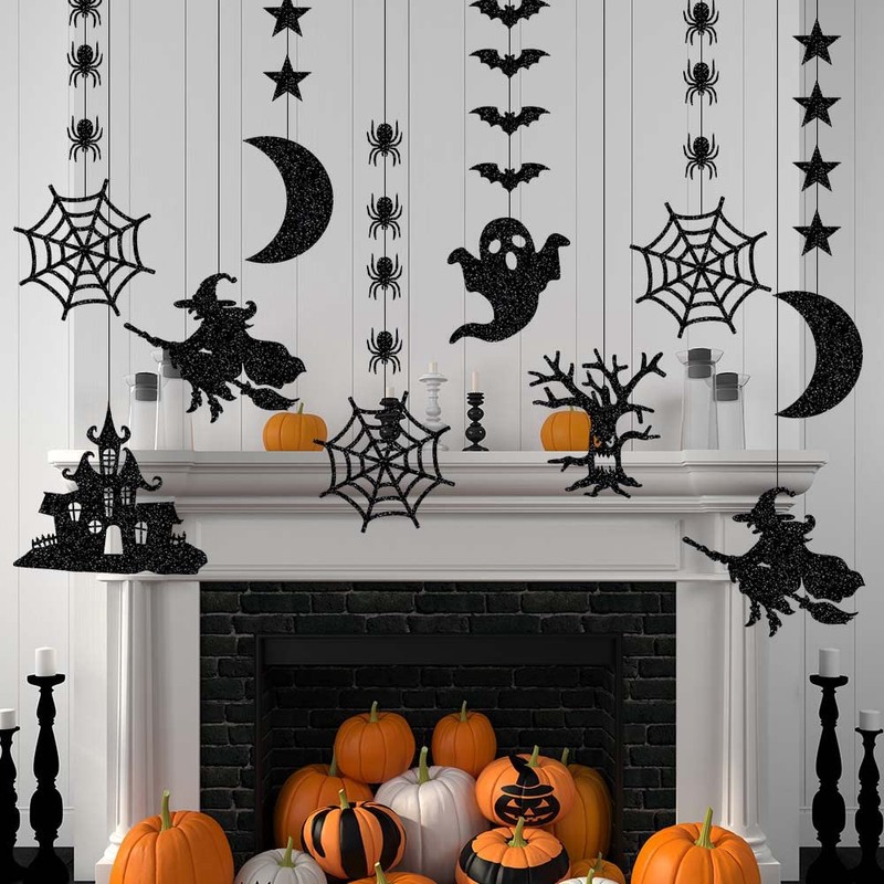 Halloween Bat Spider Hanging Kit, 12 Pieces Halloween Ornaments Black