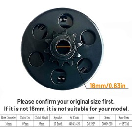 CT200U Clutch 16mm Bore 10 Tooth 10T 40 41 420 Chain Compatible with Coleman CT200U BT200X, CT200U-EX, CT200U-EXR, CT200U Trail 196CC KT196 Go Kart 6.5 hp Engine (Not fit 3/4" Bore Shaft)