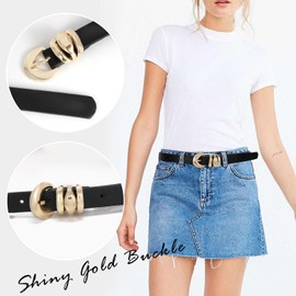 XZQTIVE Women's Leather Belt for Jeans Dresses Pants Coats Fashion Ladies Belt with Gold Buckle Black Belt for Women